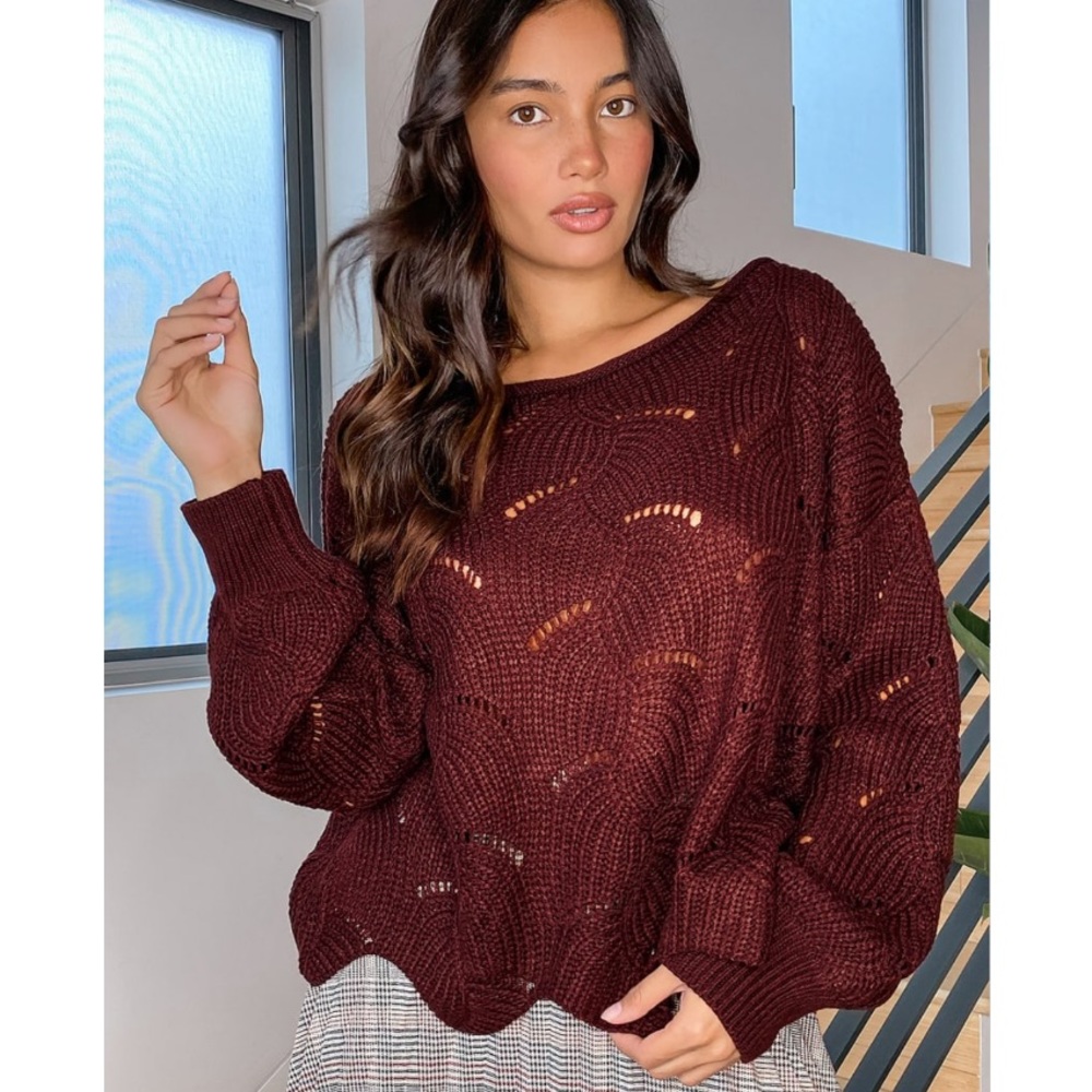 Lulu’s Moonglow Burgundy Loose Knit Sweater Medium